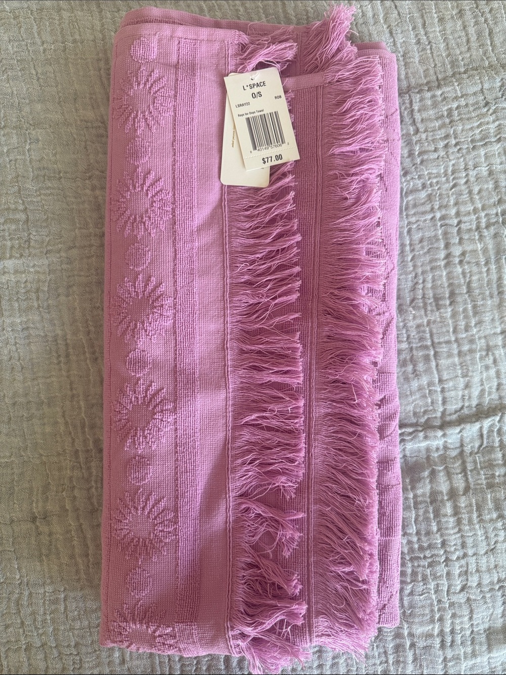l*space Pink Embroidered Fringe Beach Towel